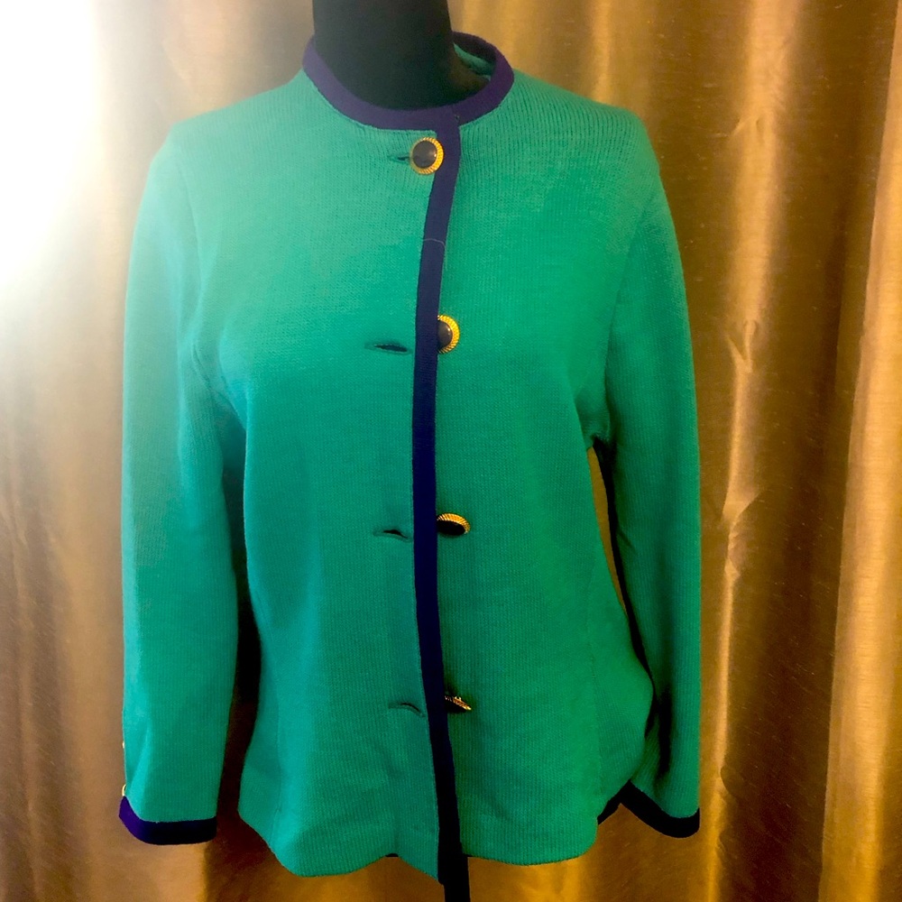 St. John Teal Sweater with Purple Accents